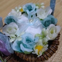 紫と青の花かごアレンジメント2個セットの画像
