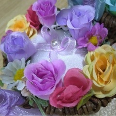 紫と青の花かごアレンジメント2個セットの画像