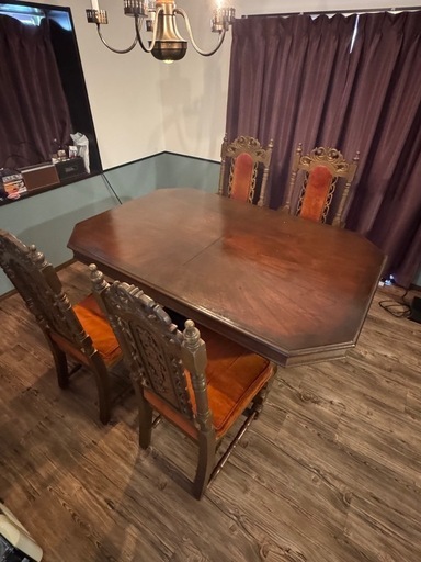 アンティーク調 ダイニングテーブル＆チェアセット（4人用）