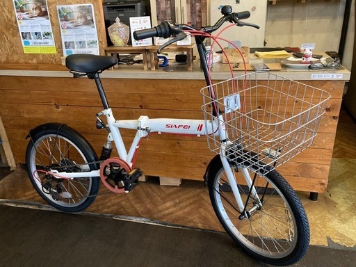 【前後タイヤ・チューブ新品！】サスペンション付き　6段変速　20インチ折りたたみ自転車　ホワイト