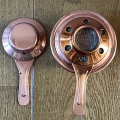 銅製 フォンデュ鍋 (専用フォーク、木製台座付き)