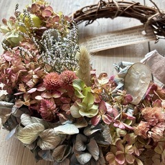 ミナヅキ紫陽花と布リボンのリースの画像