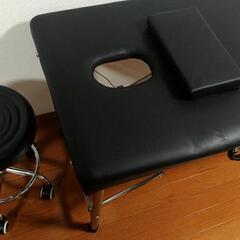 値引き可！　マッサージベッド　ブラック　エステ　整体　リラクゼーション　施術ベッド　施術　ステンレス　レザー　黒　マッサージ　エステベッド　イス　椅子　枕　マクラの画像