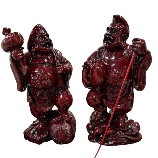 七福神 置物 大黒天 布袋尊 2体ペア 赤漆塗 高さ約60cm◆縁起物 商売繁盛 七福神 置物 大黒天 布袋尊 ペア 赤漆塗 高さ約60 cm 縁起物 商売繁盛