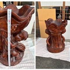 一刀彫　天使のオブジェ　花台　花入　高さ77cm 引き取り限定の画像