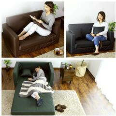 取引中【２人がけ】ローソファーベッド&クッション(お手入れ簡単)の画像