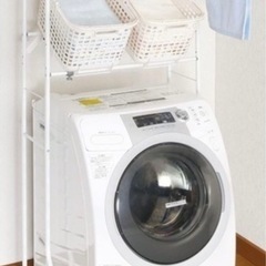 ランドリーラック 棚1段 バスケット台・ハンガーバー付きの画像