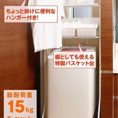 ランドリーラック 棚1段 バスケット台・ハンガーバー付きの画像