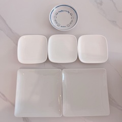 【500円】白いお皿6枚セット　スクエア　中皿　小皿　薬味皿　タチ吉　バケットの画像