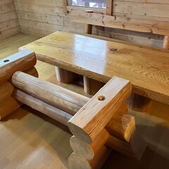 天然木　ダイニングテーブル　椅子など一式　天板の厚さ8cm以上の画像