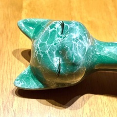 貴重 レア レトロ ヴィンテージ 猫 置物 ポルトガル製 アンティーク 緑色の画像