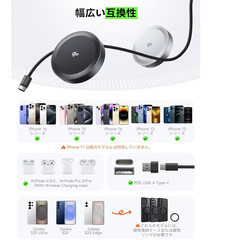 ⚡【新品未使用】THREEKEY MagSafe対応 15Wワイヤレス充電器 Qi2認証 高速充電器 両面マグネット iPhone16/15/14/13/12対応 Galaxy S25/Android兼用 USB-C/A対応 軽量 出張 旅行 ブラックの画像