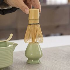 【新品】 【4点セット】抹茶セット 茶道具 初心者 自宅用 お点前セット 抹茶茶碗 百本立 お手入れも簡単 緑02Bの画像