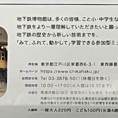 地下鉄博物館 招待券5枚／東京メトロ 株主優待の画像