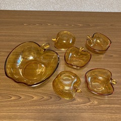 【未使用/昭和レトロ/お引取り限定】■りんご形ガラス食器■アップルサラダセット■曾我ガラス■箱入り■の画像