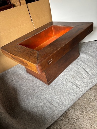 関西火鉢 欅製 横幅約72cm 骨董 火入れ銅板張り替え済 直接引き取り限定