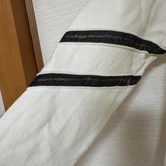 服 ホワイト トップス 長袖トレーナー 袖黒ストライプの画像