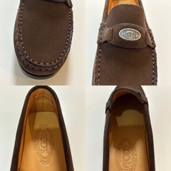 トッズTOD'Sレディースローファースリッポンシューズスエードシューズくつクツ女性用婦人靴ダークブラウン焦茶色イタリア製概ね美品の画像