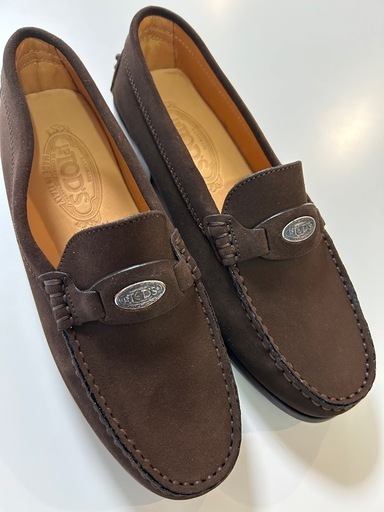 トッズTOD'Sレディースローファースリッポンシューズスエードシューズくつクツ女性用婦人靴ダークブラウン焦茶色イタリア製概ね美品