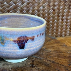【京焼 林山作 】配送可能 釉流し茶碗 抹茶碗 茶道具 茶器 在銘 陶印 美品 良品　抹茶道具 茶碗 陶器 作家物 良品 無傷　箱付 骨董 古玩の画像