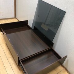 ガラス天板 センターテーブル ローテーブル 引き出し収納付き ダークブラウン モダン シンプル収納家具　【糸島市内 送料無料】250904-4の画像
