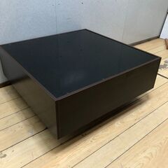 ガラス天板 センターテーブル ローテーブル 引き出し収納付き ダークブラウン モダン シンプル収納家具　【糸島市内 送料無料】250904-4の画像