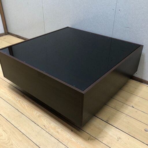 ガラス天板 センターテーブル ローテーブル 引き出し収納付き ダークブラウン モダン シンプル収納家具　【糸島市内 送料無料】2509