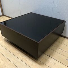 ガラス天板 センターテーブル ローテーブル 引き出し収納付き ダークブラウン モダン シンプル収納家具　【糸島市内 送料無料】250904-4の画像
