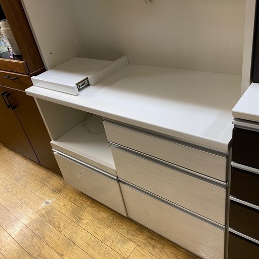 9/13値下げしました⭐️美品⭐️松田家具 3面レンジボード スライドレール 国産 大容量 スタイリッシュデザイン No.2497 K