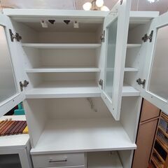 NITORI　キッチンボード　幅90㎝　レンジ台　食器棚　ニトリ　鏡面　白　ホワイト　サイズ（約）幅89×奥43×高181　　■近隣配送無料 買取GO‼　栄和店の画像