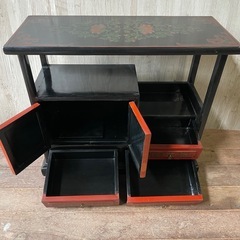 中国家具 漆塗 時代飾り棚 アンティーク 茶道具 小物収納 昭和レトロの画像