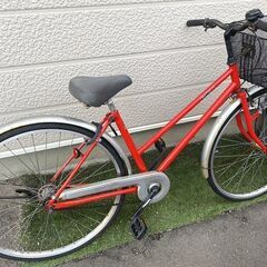 ■赤い シティーサイクル ママチャリ 27インチ ジャンク扱いの画像