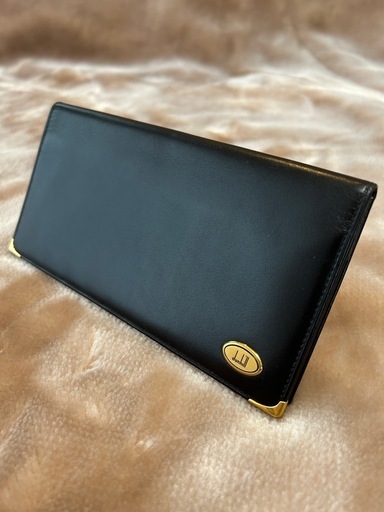 ダンヒルメンズロングウォレット二つ折り長財布さいふサイフ男性用紳士札入れ黒レザー牛革本革ブラック小銭入れ無dunhill