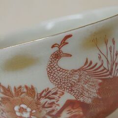 九谷焼 泰山窯 茶碗 口径12.5×高さ8.5cm 赤絵金彩 鳳凰 孔雀 鳥 牡丹 花 植物 煎茶道具 茶道具 茶器 食器 札幌市 清田区 平岡の画像