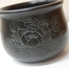 常滑焼 北龍 建水 幅13×奥13×高10cm ブラック 富貴芳香 牡丹 花 華 植物 こぼし 煎茶道具 茶道具 茶器 札幌市 清田区 平岡の画像