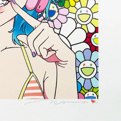 Takashi Murakami × mebae smile_02 ブルーヘアー、ピンクヘッドホン w M.Fの画像