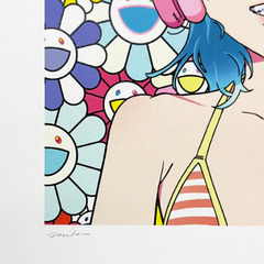 Takashi Murakami × mebae smile_02 ブルーヘアー、ピンクヘッドホン w M.Fの画像