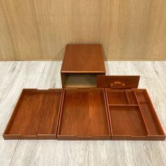 商談中　文箱　書道具入れ 箱　レトロ　木製　2段　小物入れ　引き出しの画像