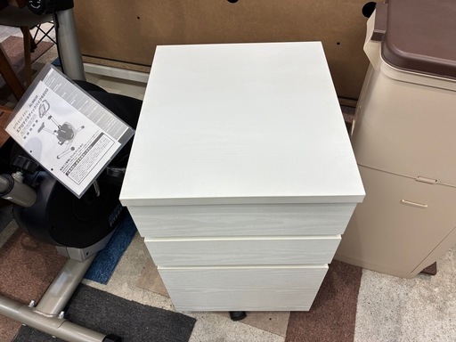 デスクワゴン 引き出し ホワイトウオッシュ 収納 プリンター台 中古 家具  3段