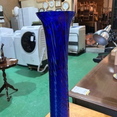 ブルーフラワーベース　花瓶　オブジェ　昭和レトロ　オシャレ　インテリア　雑貨　家具【高50.5幅15】の画像