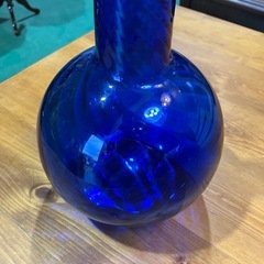 ブルーフラワーベース　花瓶　オブジェ　昭和レトロ　オシャレ　インテリア　雑貨　家具【高50.5幅15】の画像
