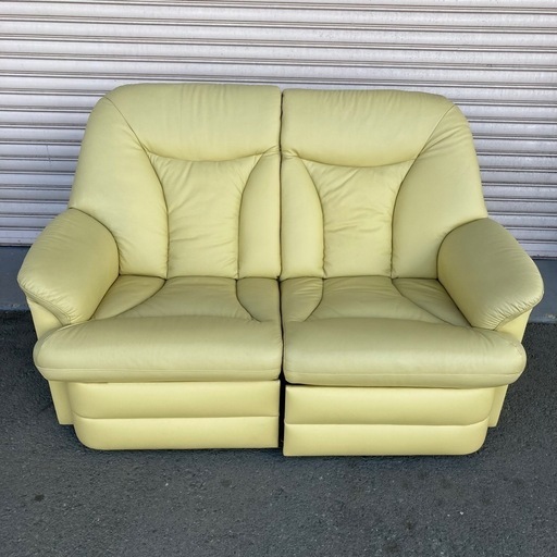 値下げ　リクライニングソファ　2人掛け　2P オットマン一体型　本革　レザー