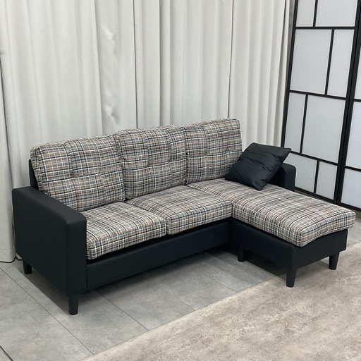 KI-4【新入荷　アウトレット品】レオーネ/チェック柄　カウチソファ1850