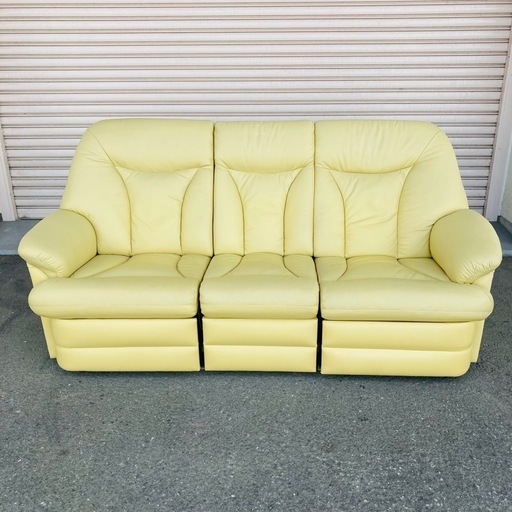 値下げ　リクライニングソファ　3人掛け　3P オットマン一体型　本革　レザー