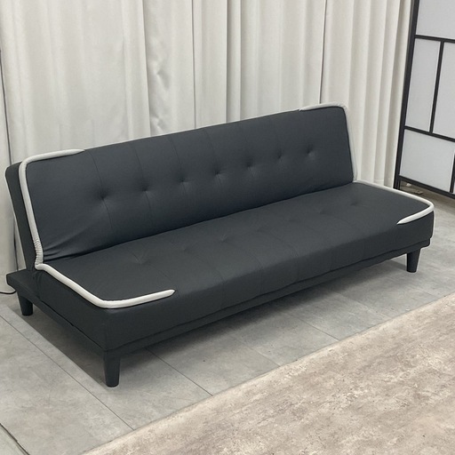 KI-9【新入荷　アウトレット品】アルト/レザーファブリック　ソファベッド　黒