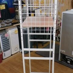 冷蔵庫上ラック 幅60×高180㎝ ホワイト×ナチュラル ゴミ箱上ラック 棚板高さ調節可能 キッチンラック　西岡店の画像