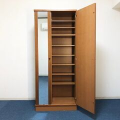 下駄箱 シューズBOX(ミラー付き) 25尺 セピアH ナラ 可動式棚板14枚 ハイタイプ完成品シューズボックス 日本製下足箱 SHINSEIの画像