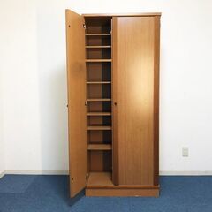 下駄箱 シューズBOX(ミラー付き) 25尺 セピアH ナラ 可動式棚板14枚 ハイタイプ完成品シューズボックス 日本製下足箱 SHINSEIの画像
