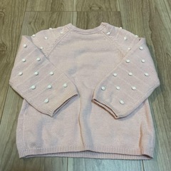 H&Mポンポン付き綿ニット ピンク90の画像