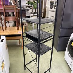 【リサイクルショップ ピカソ 小松原】🍳✨極美品 幅52cmブラック×大理石調4段棚＋ワイヤーバスケットキッチンラック✨🍳★0910★の画像